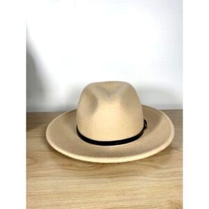 Altar’d State Cream Wool Felt Wide Brim Hat – Black Leather Braided Band